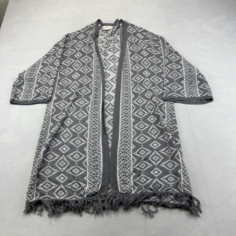 Skies Are Blue Women's Gray Aztec Knit Cardigan Size XL Fringe